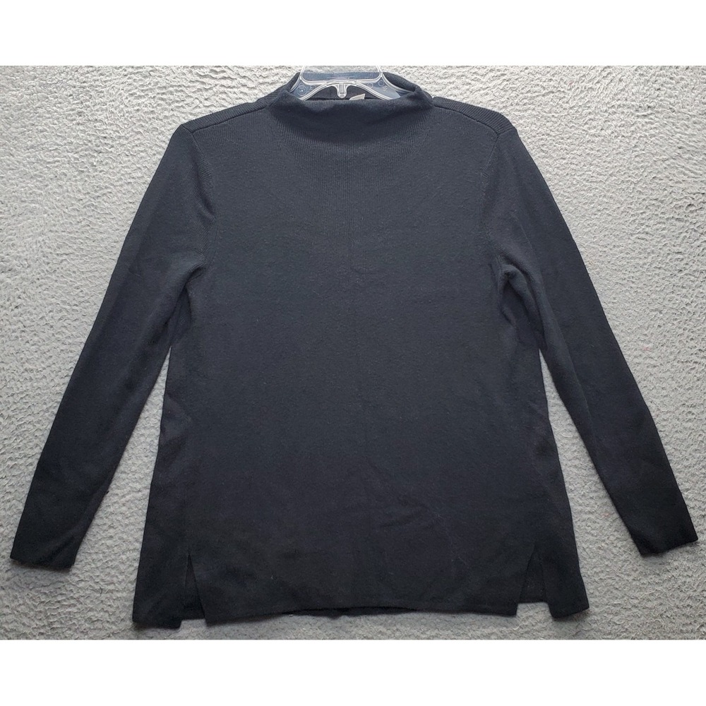 J. Jill Sweater Womens Medium Black Wool Blend Knit Long Sleeve Slit Pullover